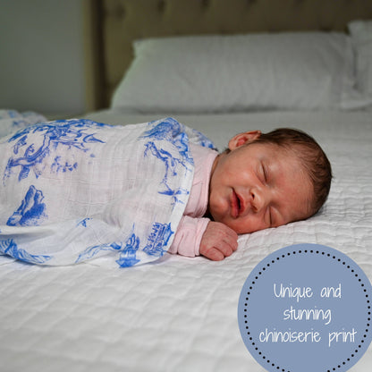 Chinoiserie Baby Muslin Swaddle Blanket