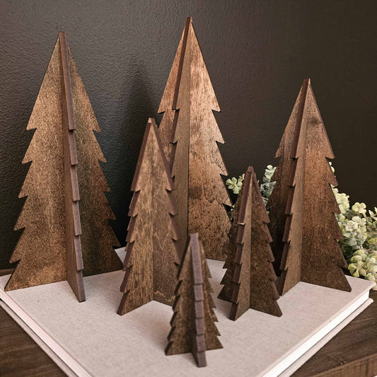 Wood 3D Stained Trees Holiday Christmas Decor