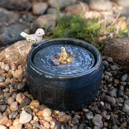 Elloise Bird Garden Ceramic Water Fountain Blue with Pump