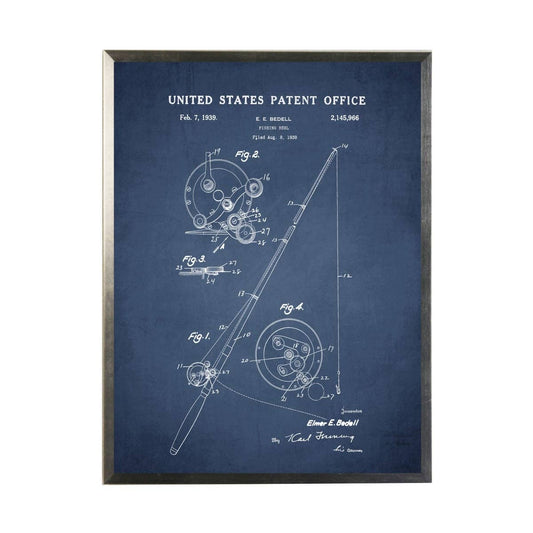Fishing Rod Patent On Navy Background