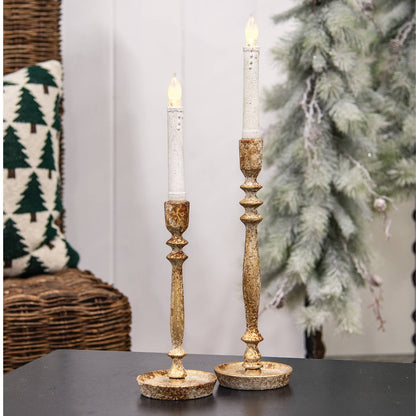 Distressed Gold Finish Candle Stick - 9"H