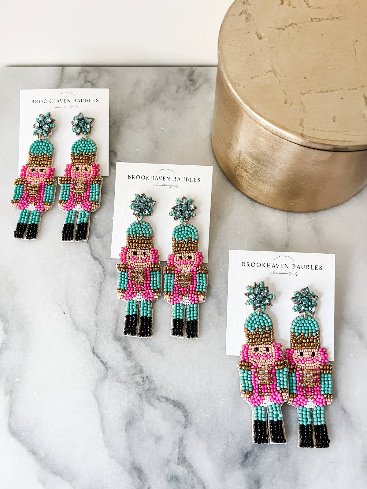 Nutcracker beaded earrings Pink & Turquoise 