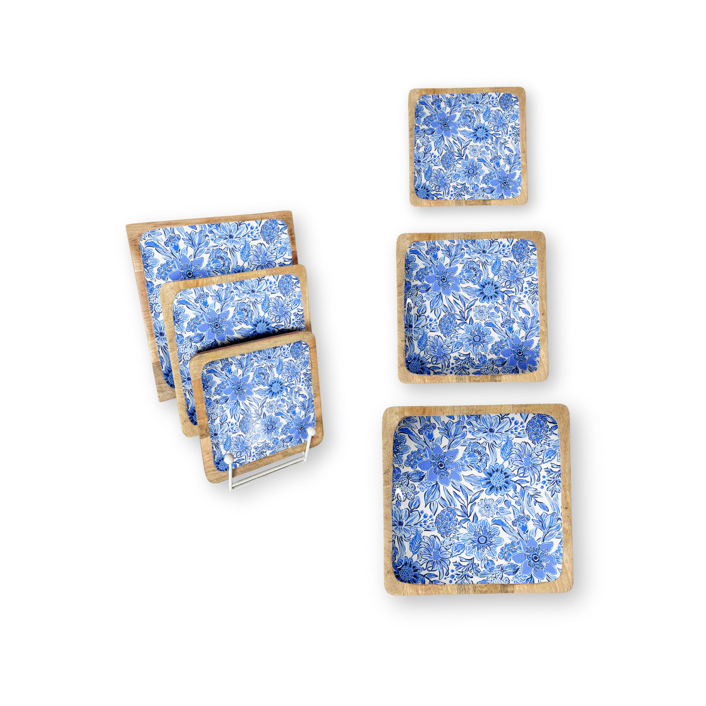 Blue Floral Square Trays (8", 10" or 12" in Packs of 2) 6-07