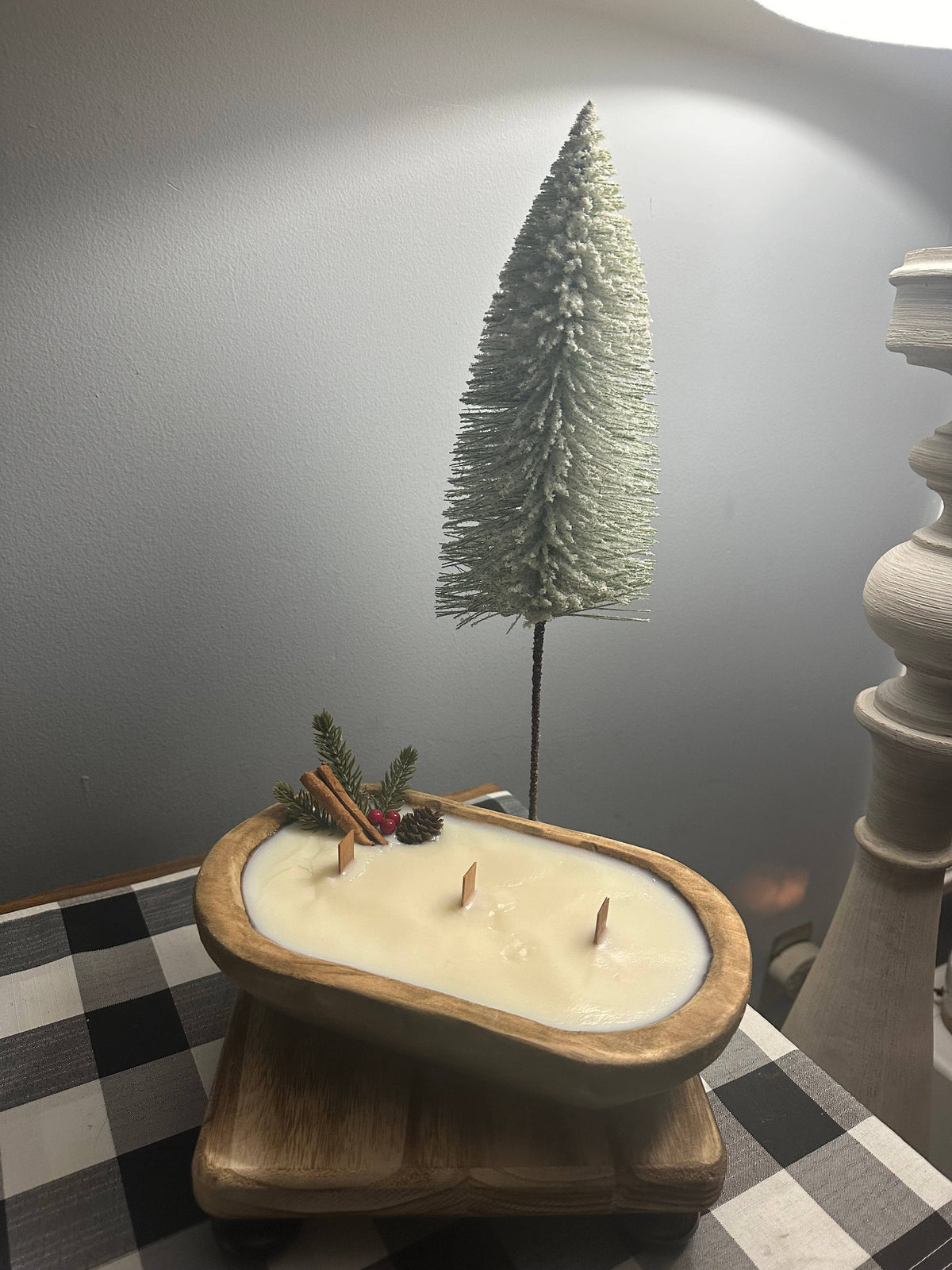 SOLD OUT.    Christmas Dough Bowl Soy Wax Candle w/ pine cone
