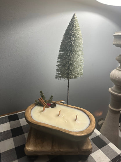 SOLD OUT.    Christmas Dough Bowl Soy Wax Candle w/ pine cone