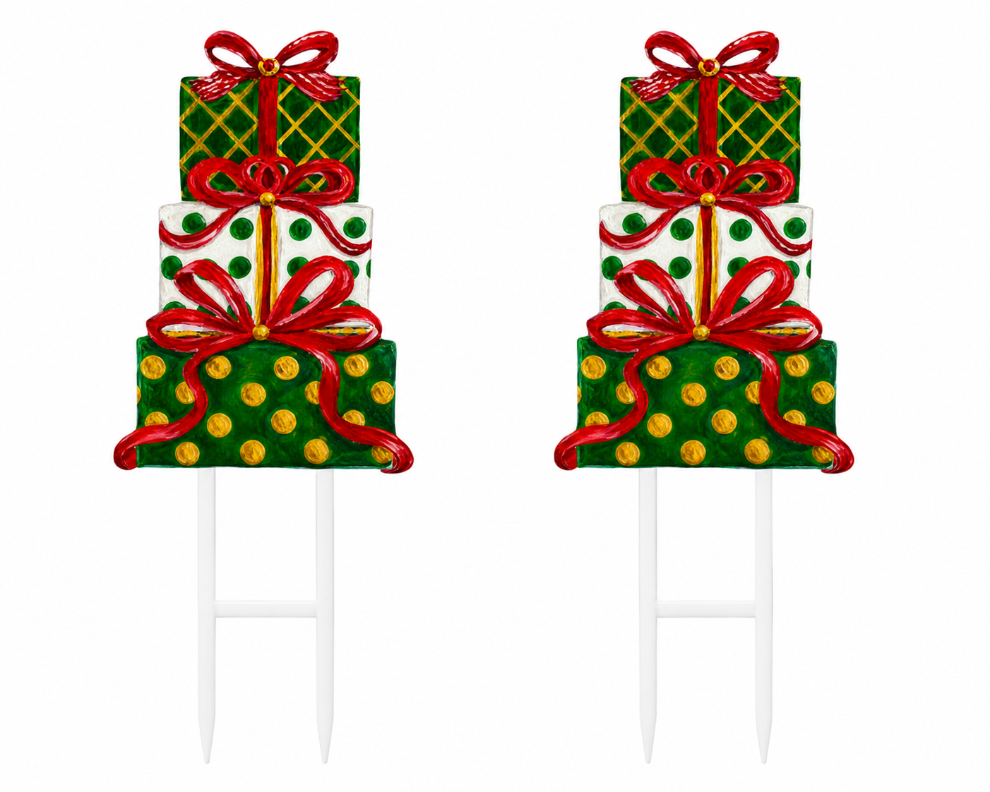 LARGE Designer Pair of Christmas Gift Yard/Topiary Stakes