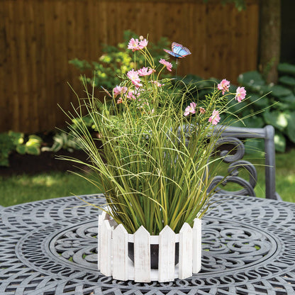 Distressed White Wooden Picket Jar Candle Holder - 9.5"