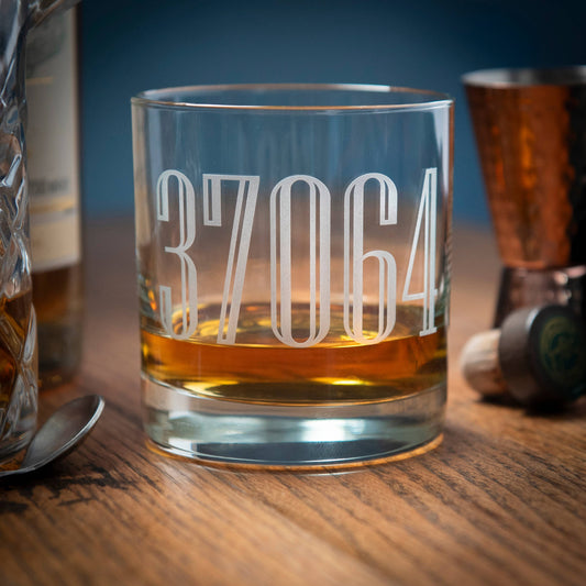Custom Zip Code Whiskey Glass – Sand Carved