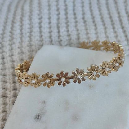 Flowers Bangle Bracelet Cuff 18k Gold stainless steel