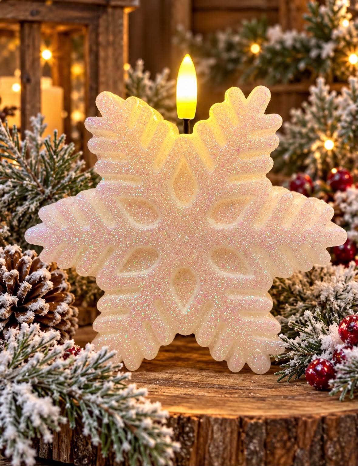 Snowflake Candle 2x5in Realistic Flame