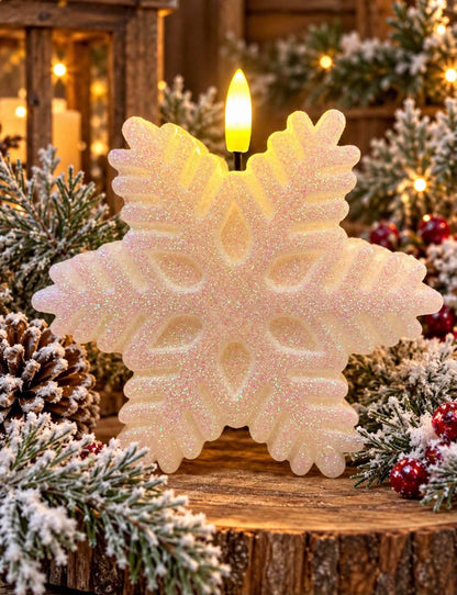 Snowflake Candle 2x5in Realistic Flame
