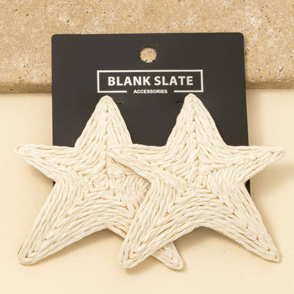 Large Straw Weave Star Stud Earrings