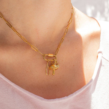 18K Gold PVD Paperclip Carabiner Necklace