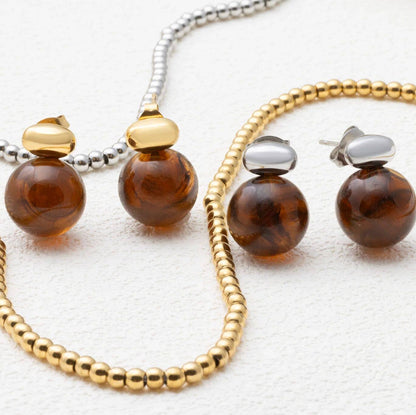 18K Gold PVD Stainless Steel Tortoise Shell Stud Earrings