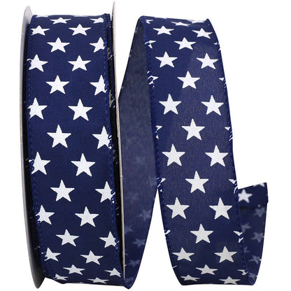 Patriotic Stars On Navy Wired Edge, Navy, 1-1/2 In, 20 Yards