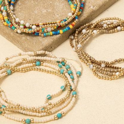 Assorted Beads And Braided Cord Bracelet Set