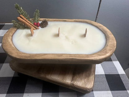 SOLD OUT.    Christmas Dough Bowl Soy Wax Candle w/ pine cone