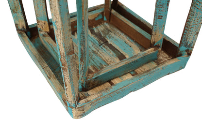 Canopy Farmhouse Wood Lantern Turquoise - SM