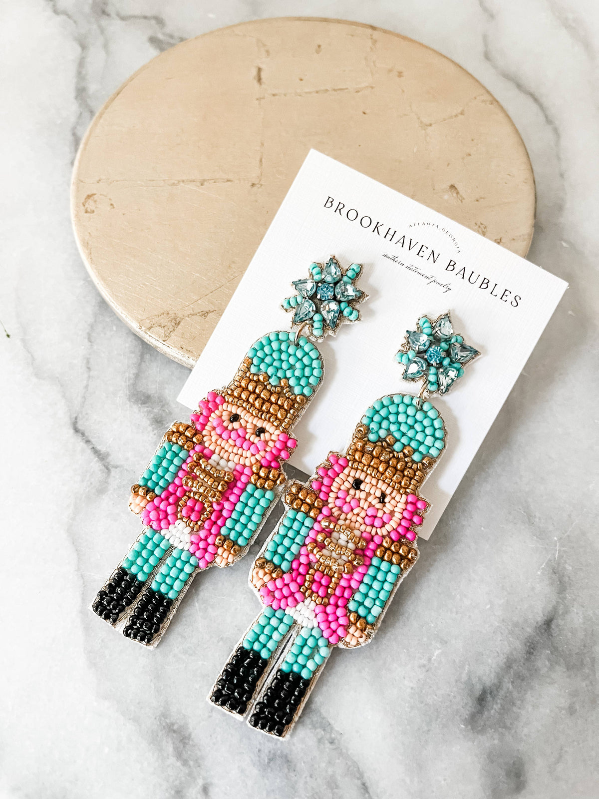 Nutcracker beaded earrings Pink & Turquoise 