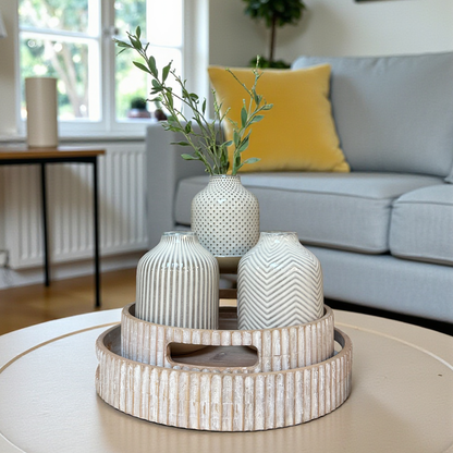 Ceramic Ribbed Vase - White/Natural 4" x 3.5" x 5" PK 4