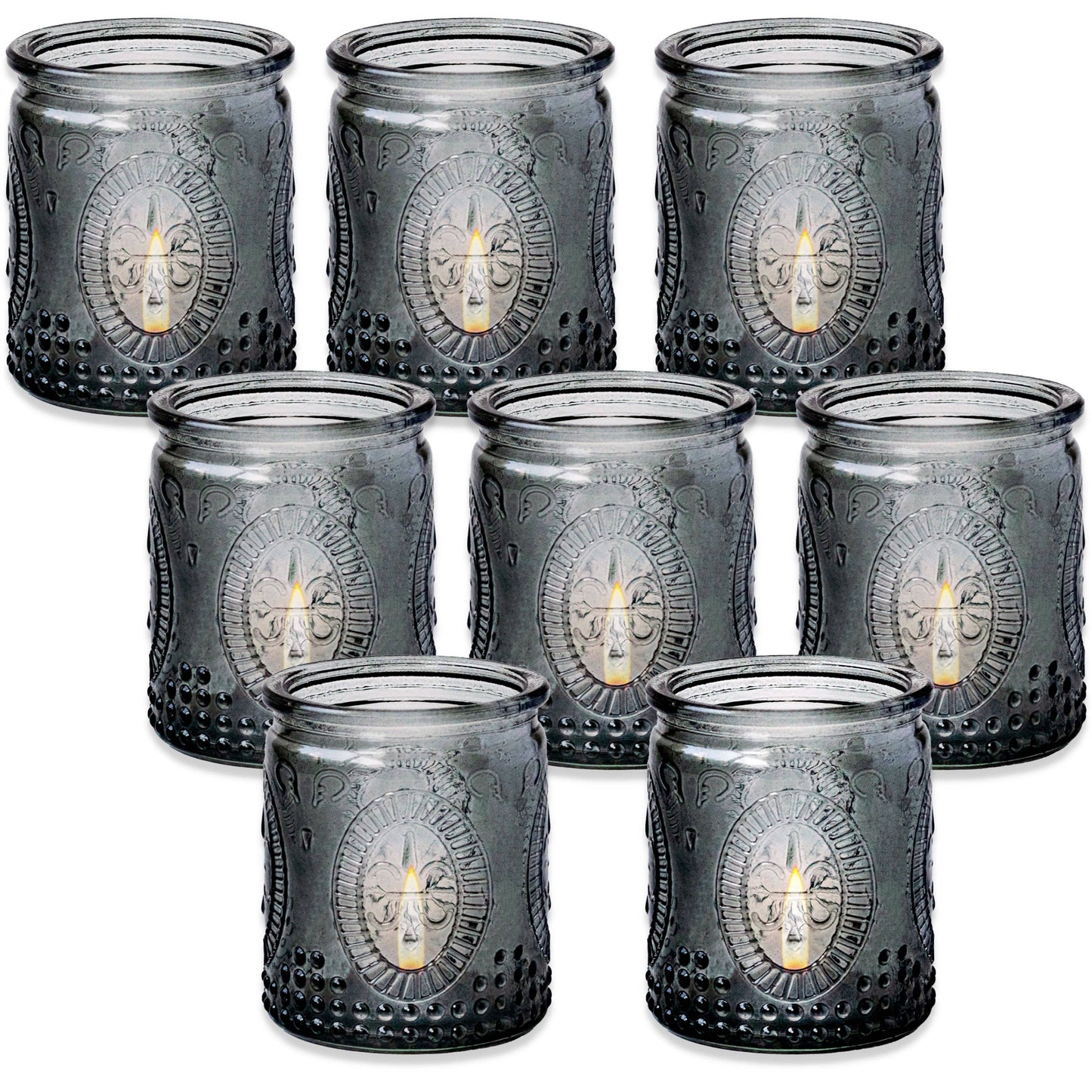 Vintage Smoke Gray Glass Tea Light Holder (Set of 8)