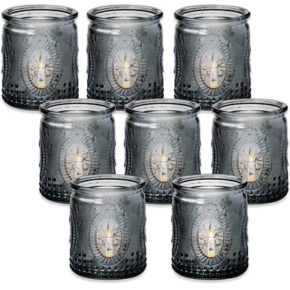 Vintage Smoke Gray Glass Tea Light Holder (Set of 8)