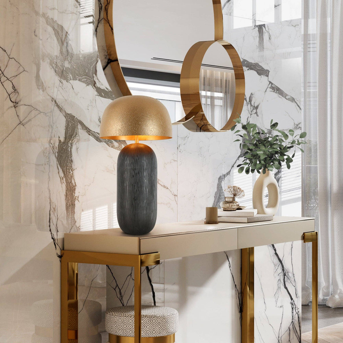 Hecami 2-Light Black and Gold Table Lamp