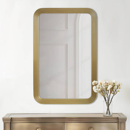 Rounded Rectangle Fluted Wall Mirror, Gold