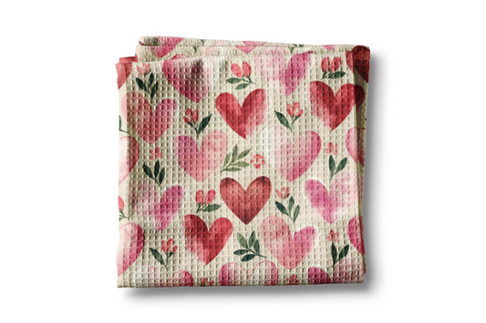 Valentine Heart Rustic Kitchen Towel Waffle Baking Farmhouse