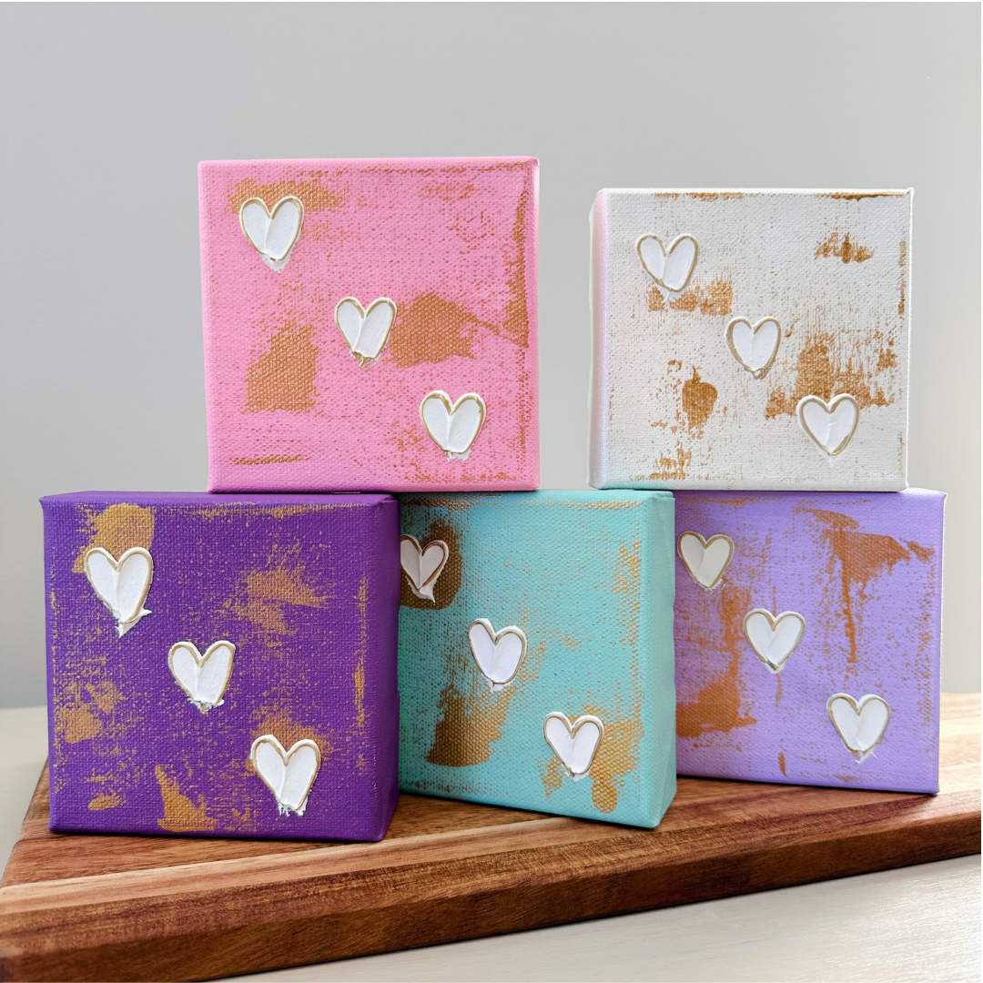 Hand-painted Textured 3 Mini Hearts - Gray | Canvas Art