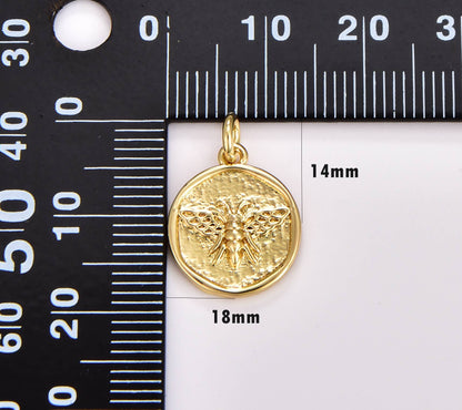 Gold Filled Queen Bee Medallion Charm Pendant, CP1709