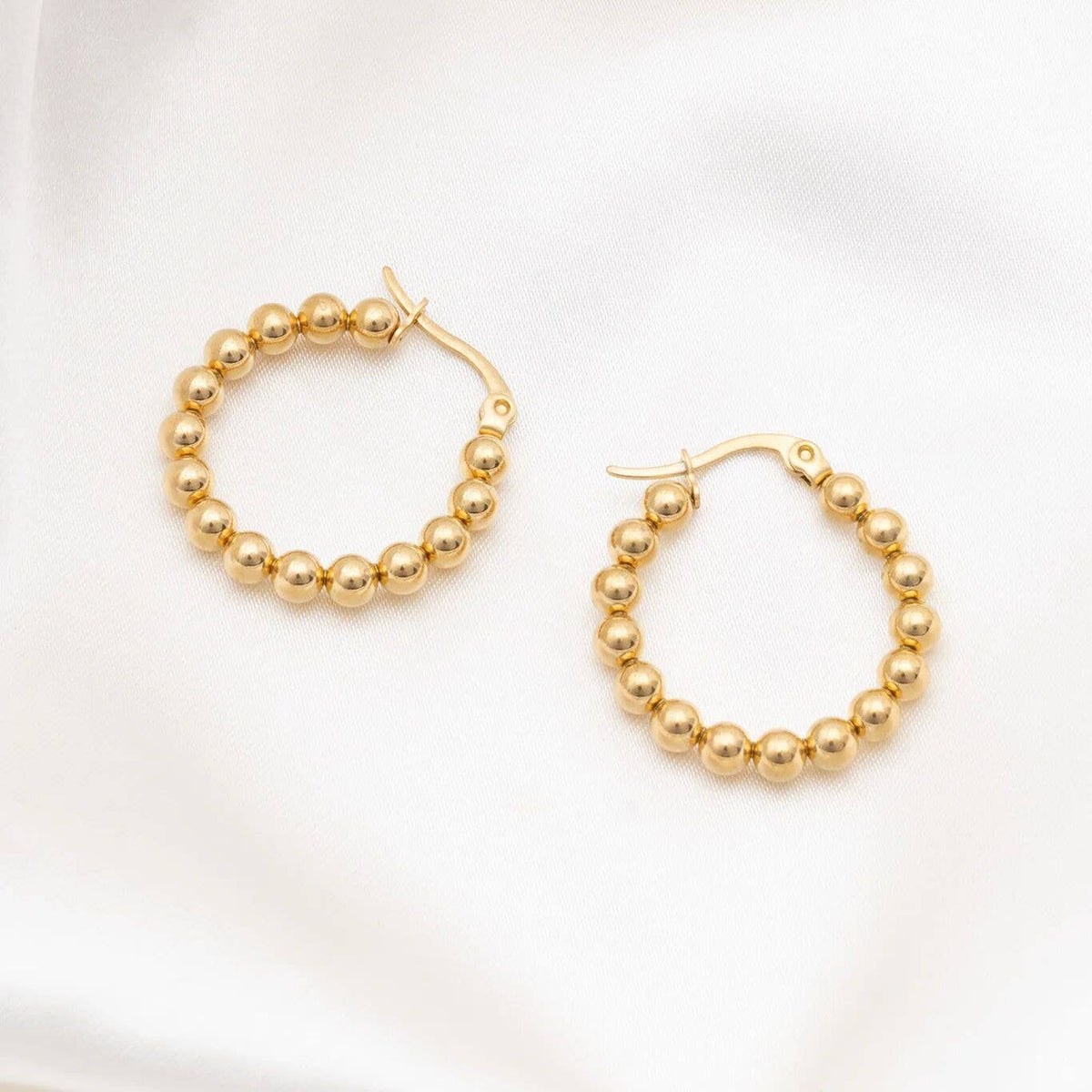 18K Gold PVD Stainless Steel Circle Ball Hoop Earrings