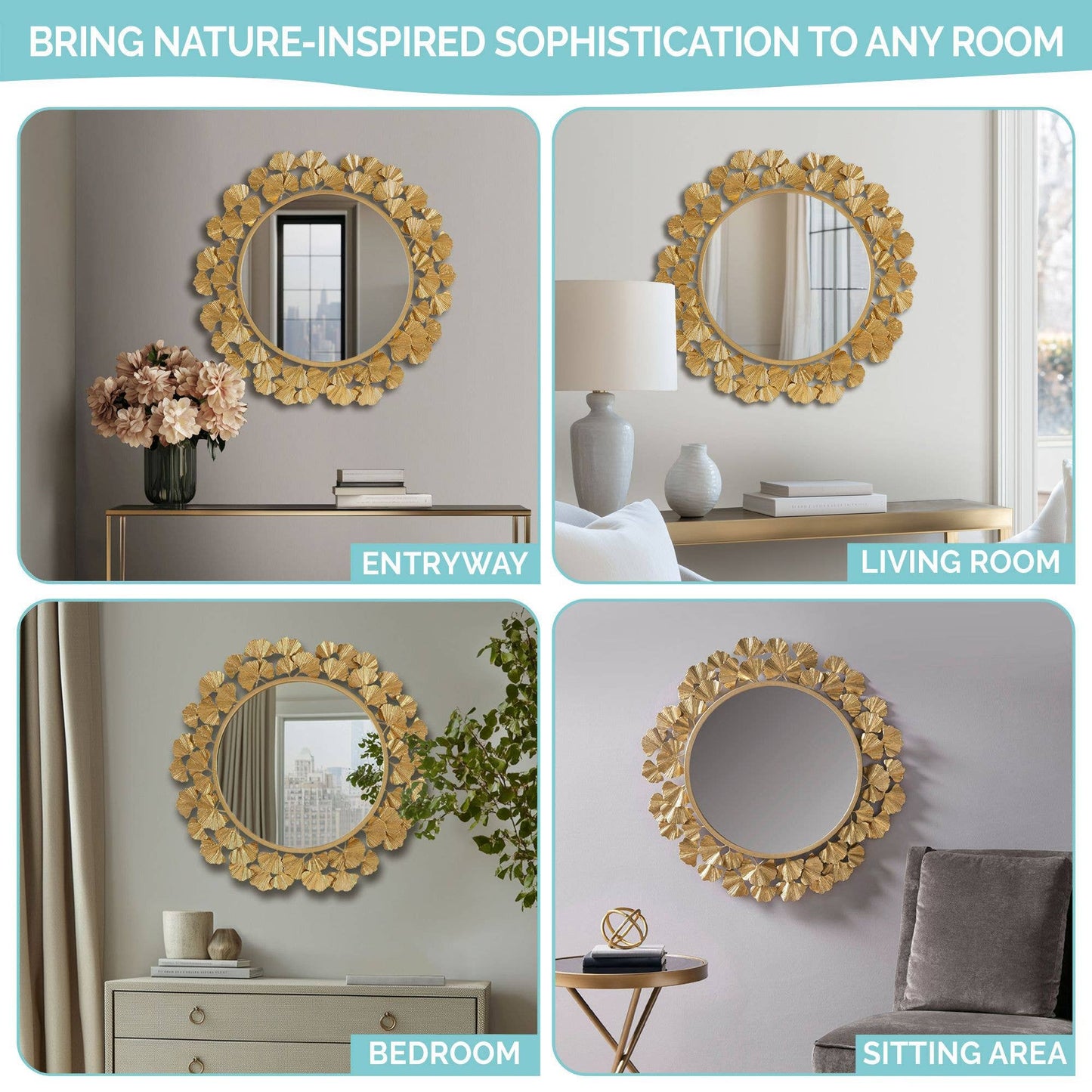 Gold Foil Ginkgo Leaf Decor Mirror