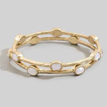 Oval Stone Station Hammered Bangle Set