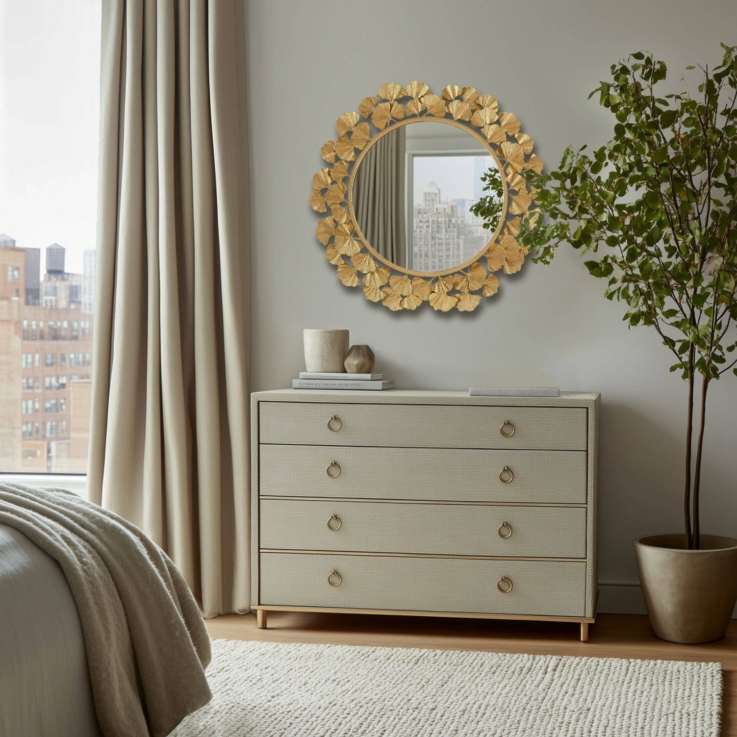 Gold Foil Ginkgo Leaf Decor Mirror