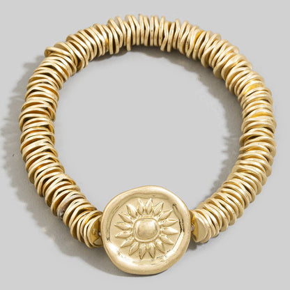 Engraved Sun Medallion Disc Stack Bracelet