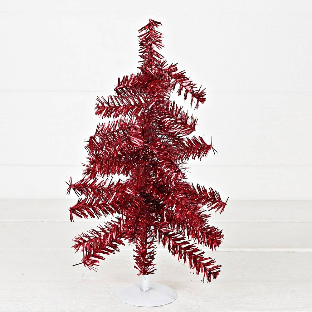 M32758-Glittered Tinsel Tree-RED (16inH)