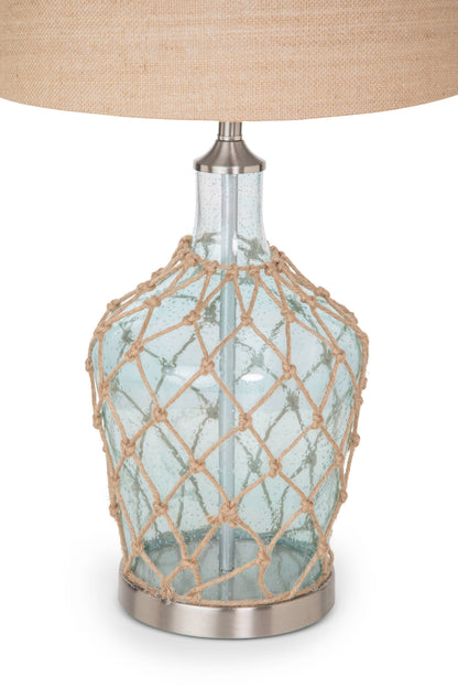 Coastal Glass Jug Table Lamp Set With Rope, 3-Way Switch