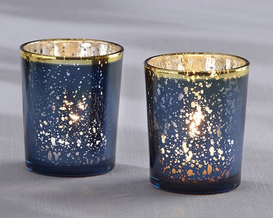Blue Mercury Glass Tea Light Holder