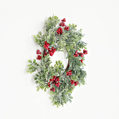 510032- 14in(6)Wreath-Icy Sparkle Boxwood with Red Berry