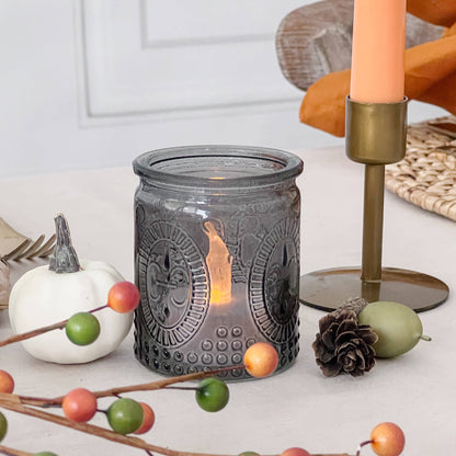 Vintage Smoke Gray Glass Tea Light Holder (Set of 8)