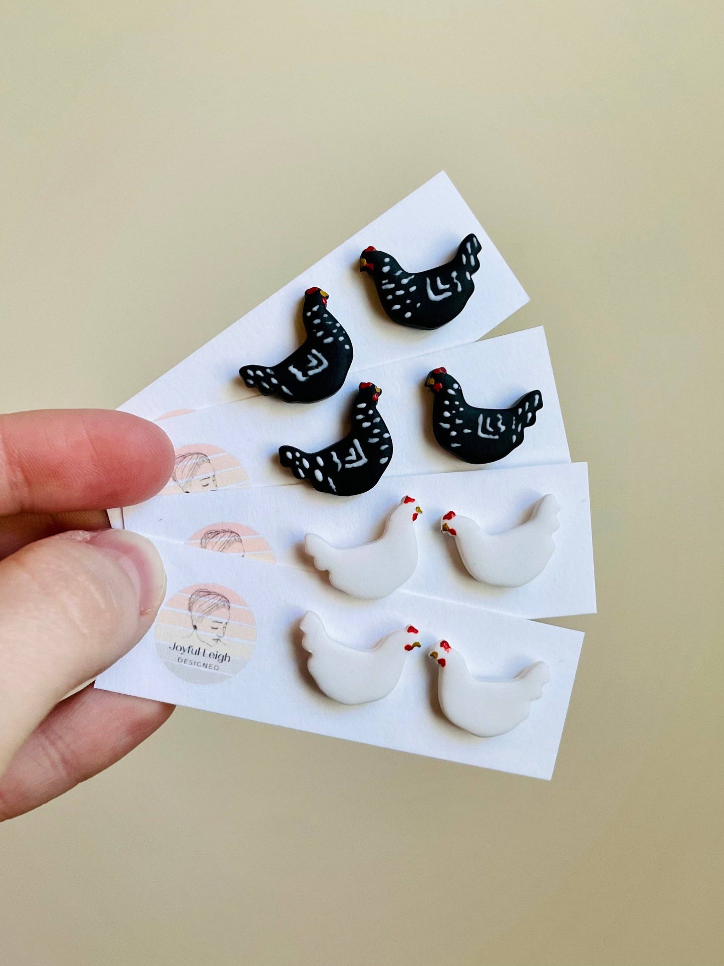 Black and White Chicken Stud Earrings
