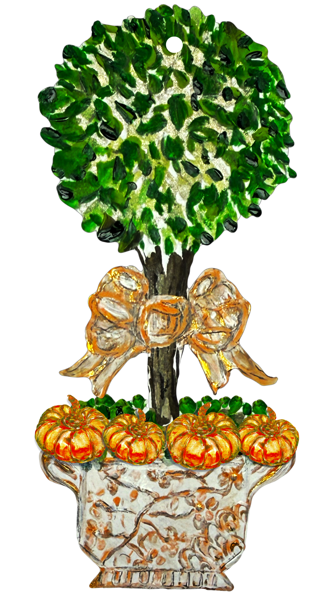 LARGE Designer PAIR of Chinois Pumpkin Topiary Door Hangers