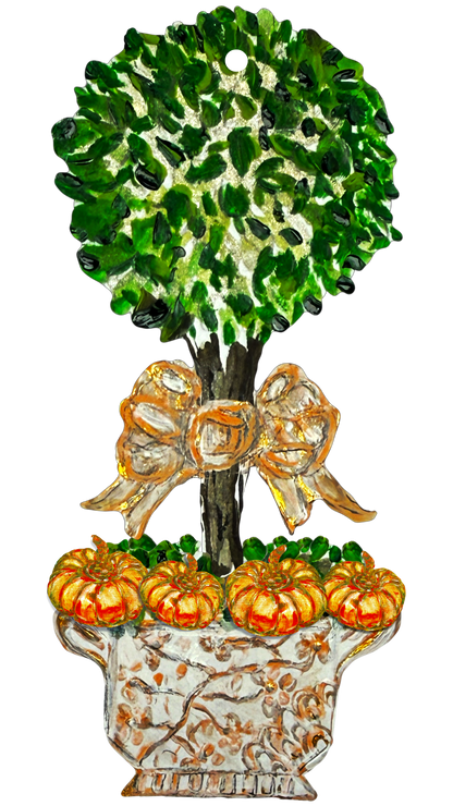 LARGE Designer PAIR of Chinois Pumpkin Topiary Door Hangers