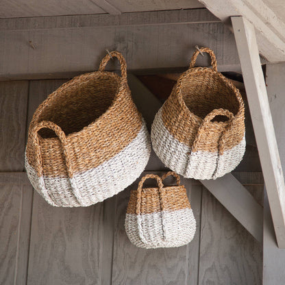 Seagrass Round Baskets With Handles, LARGE