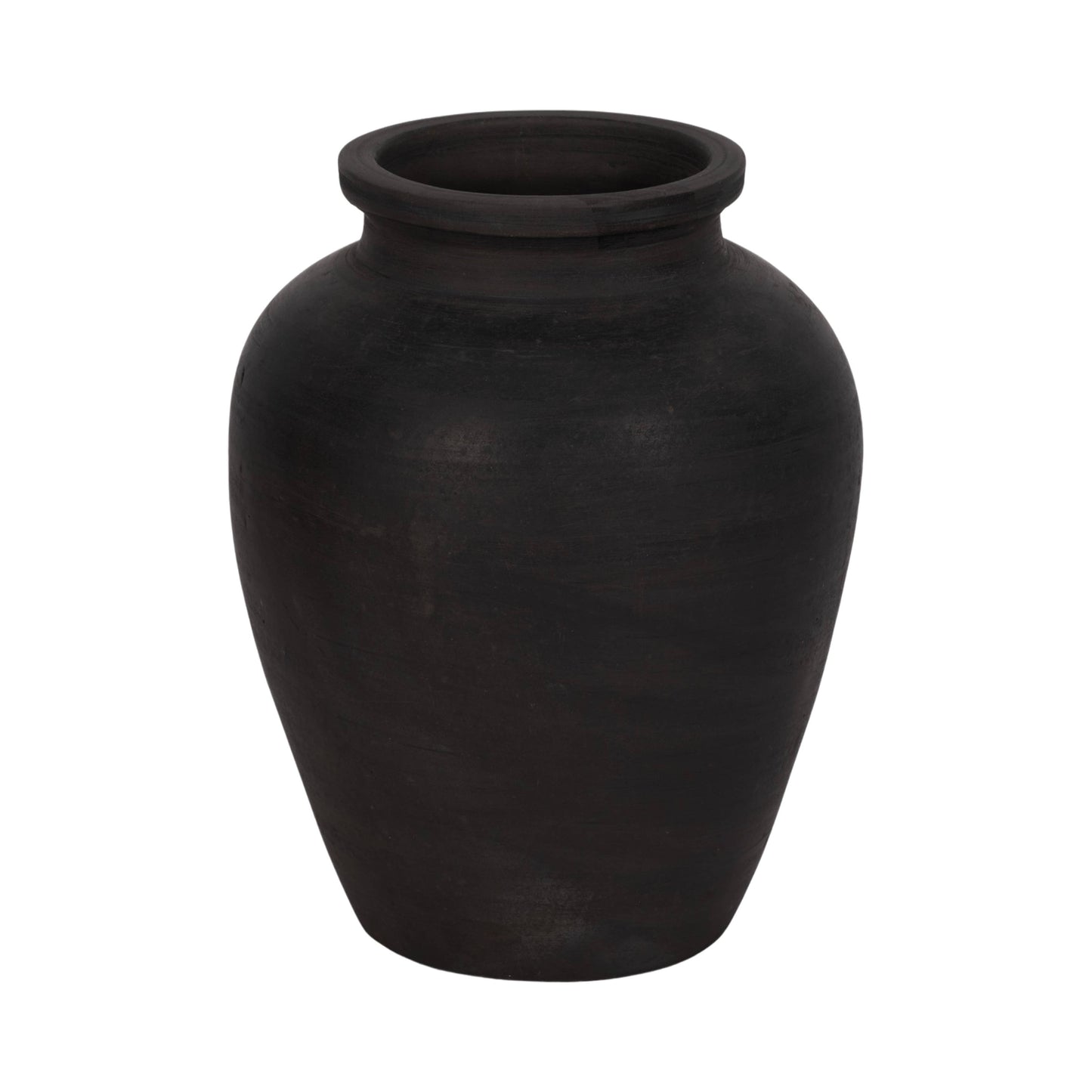 Decorative Vase - Black Ceramic Round Pottery Jug, 10 in.