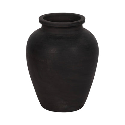 Decorative Vase - Black Ceramic Round Pottery Jug, 10 in.