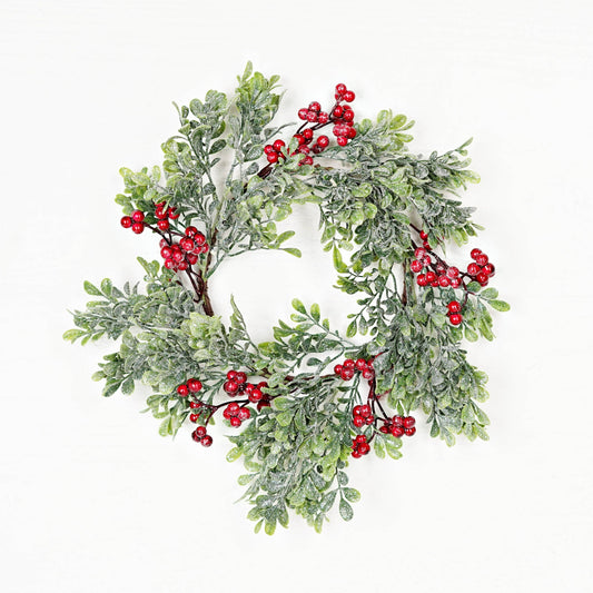 510032- 14in(6)Wreath-Icy Sparkle Boxwood with Red Berry