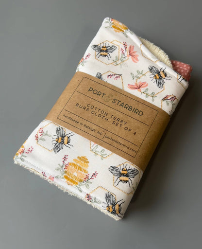 Busy Bees Burp Cloth, set of 2