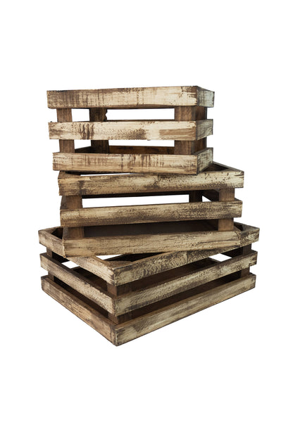 Killian Wood Crate-Store Display-Set of 3-Antiqued White